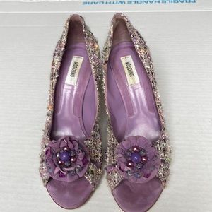 Moschino Tweed Peep Toe Shoes. Sz 8.5-9